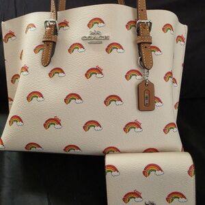 Coach Mollie Tote 25 With Rainbow Print CK373 With Matching Mini Wallet